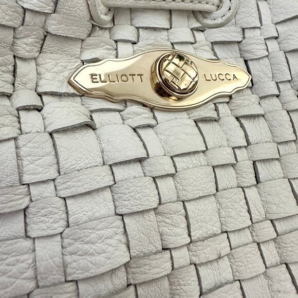 Elliott Lucca White Woven Leather Tote Boho Cottage Minimalist Neutral Coastal - Picture 2 of 11